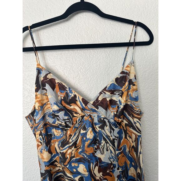 Abercrombie & Fitch Satin Slip Midi Dress Marble Print Multicolor Sz Large - Picture 5 of 11